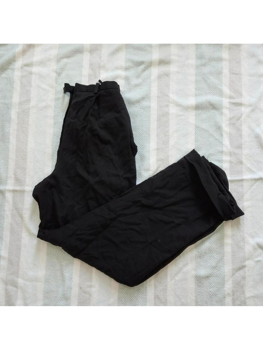 Vintage Black Wool Straight Leg Cuffed Trouser Pants | Dark Academia Minimalist